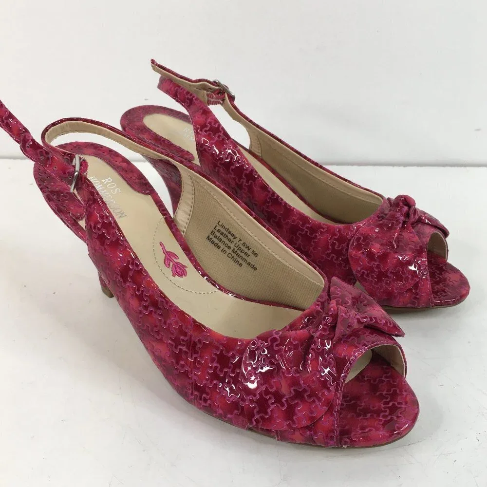 Ros Hommerson Pink Patent Leather Lindsay Slingback PeepToe Pumps Size 7.5W